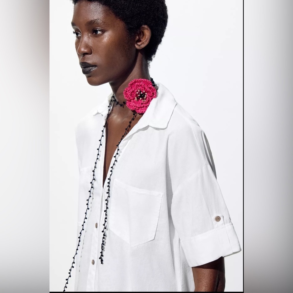 Zara RAFFIA FLOWER NECKLACE